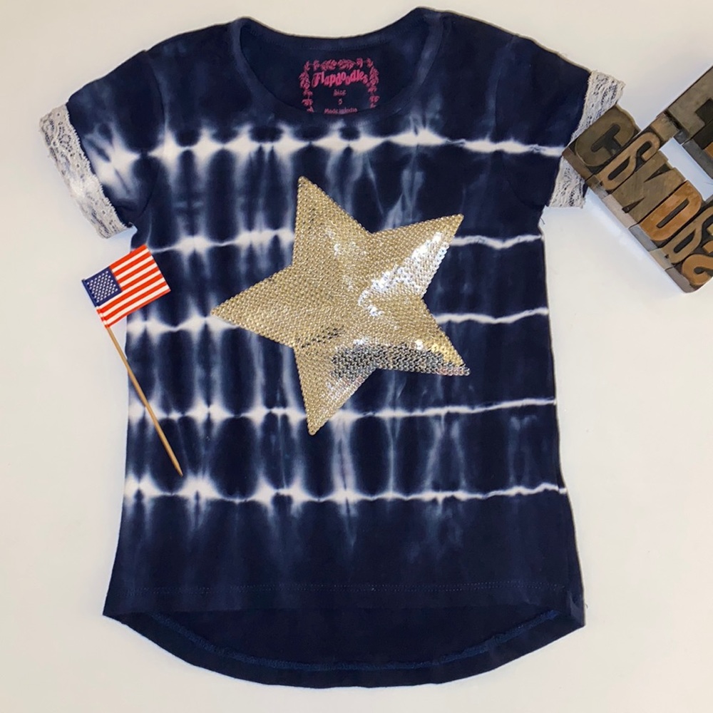 FLAPDOODLES Navy Tie Dye Sequin⭐️ T-Shirt